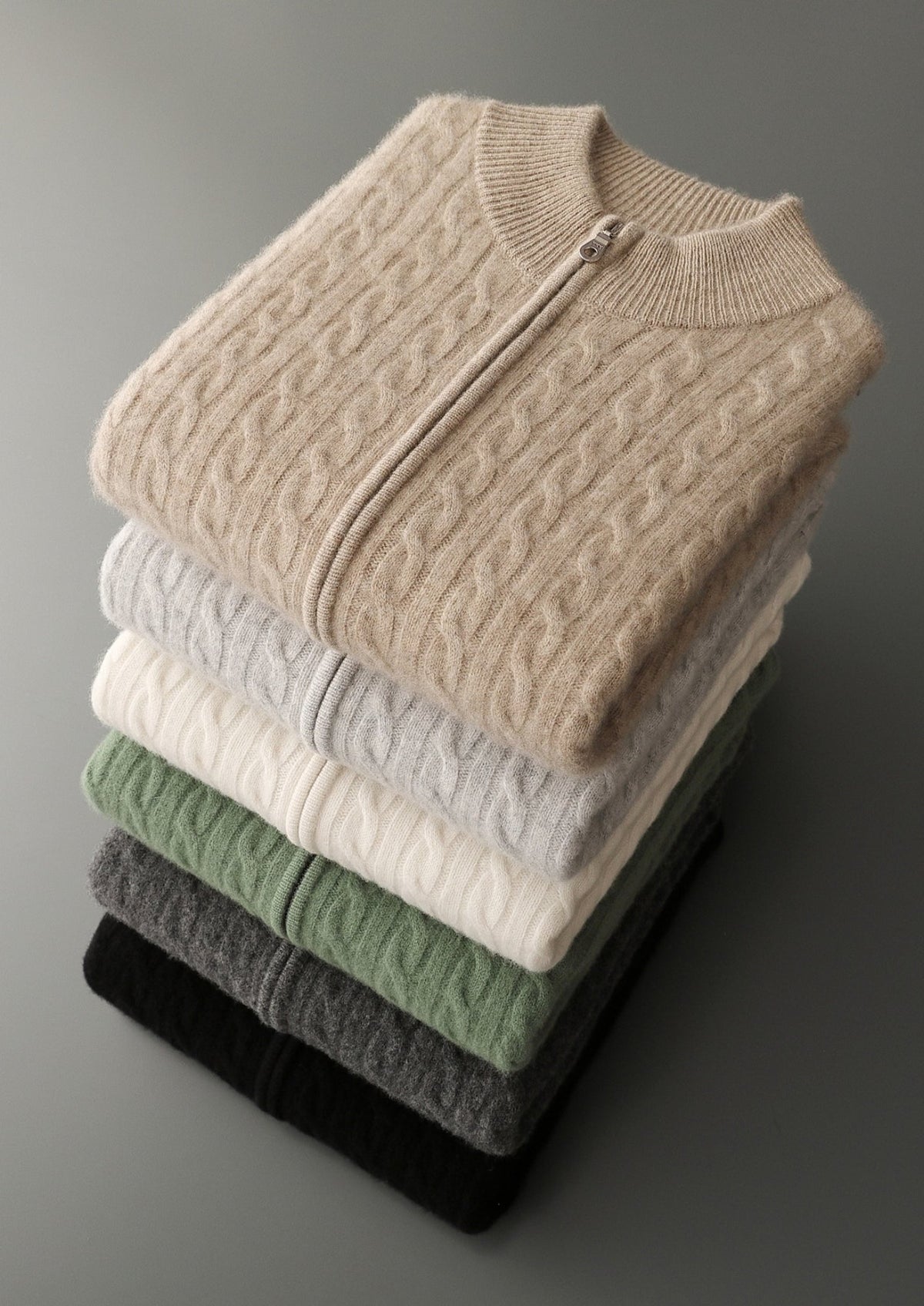 Pure Extra-Fine Merino Wool Cable Knit Zip Cardigan