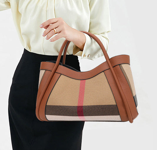 STRUCTURED CHECKERED CANVAS TOTE