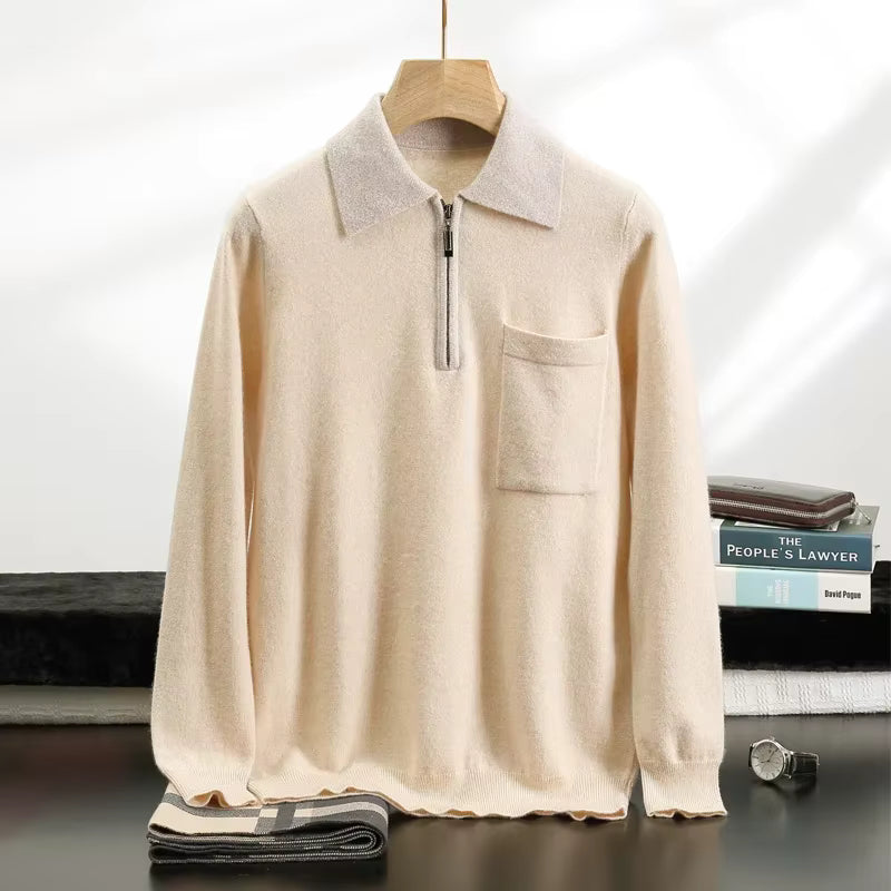 100% CASHMERE POLO ZIP UP