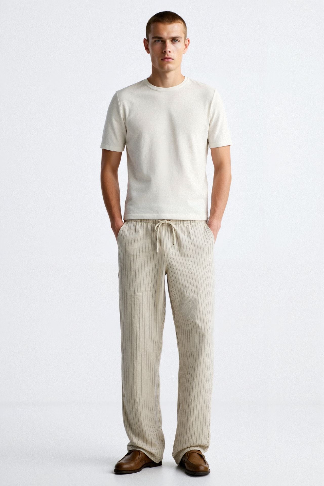 BREATHABLE SOLID DRAWSTRING LINEN PANTS - LORMIER - 