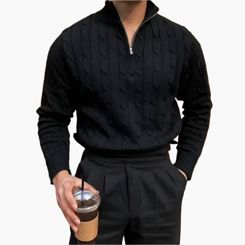 CABLE KNIT HALF - ZIP SWEATER - LORMIER - 