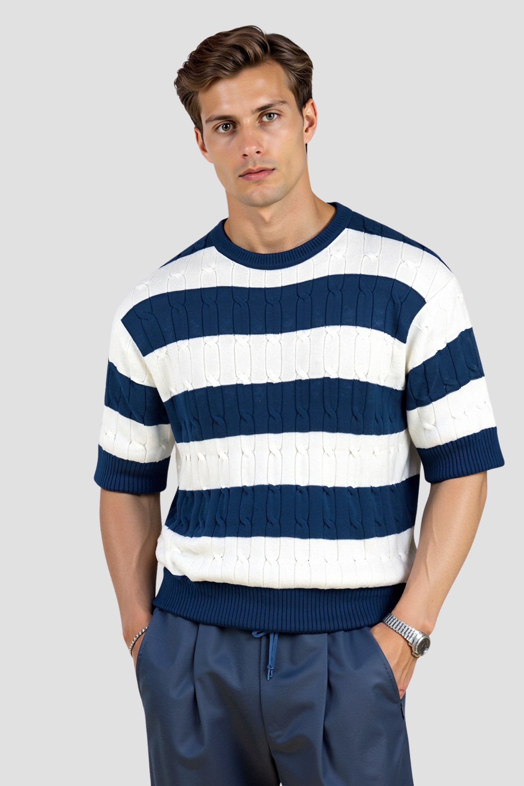 CABLE KNIT STRIPED T - SHIRT - LORMIER - 