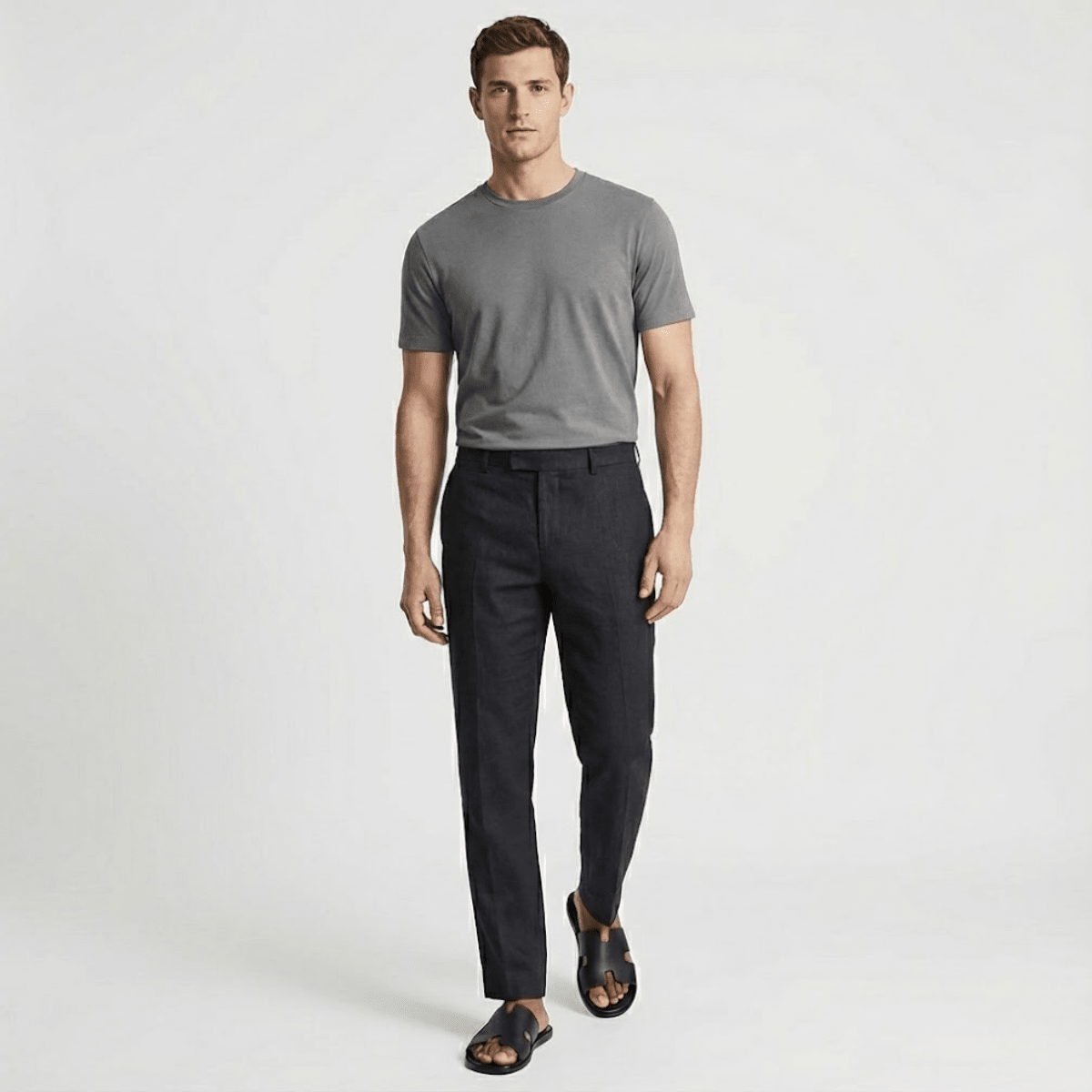 Men's black classic leather cross-strap sandals featuring a smooth finish and a padded comfort insole.