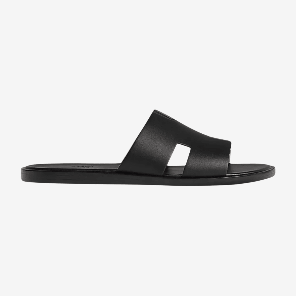 Men's black classic leather cross-strap sandals featuring a smooth finish and a padded comfort insole.