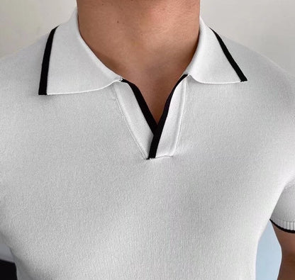 CONTRAST TIPPED COTTON V - NECK POLO - LORMIER - 