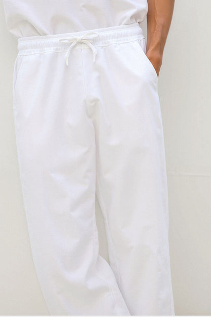 COTTON & LINEN BLEND DRAWSTRING PANTS - LORMIER - 