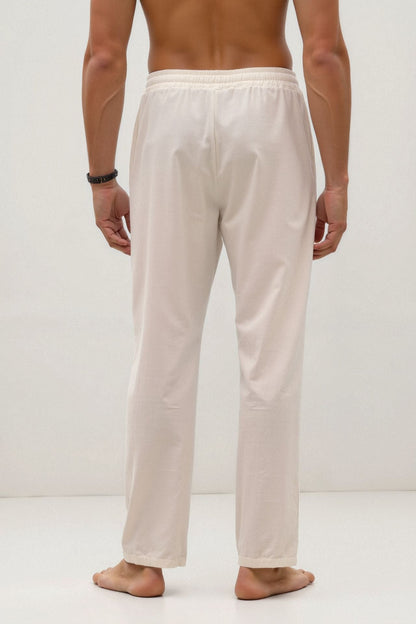 COTTON & LINEN BLEND DRAWSTRING PANTS - LORMIER - 