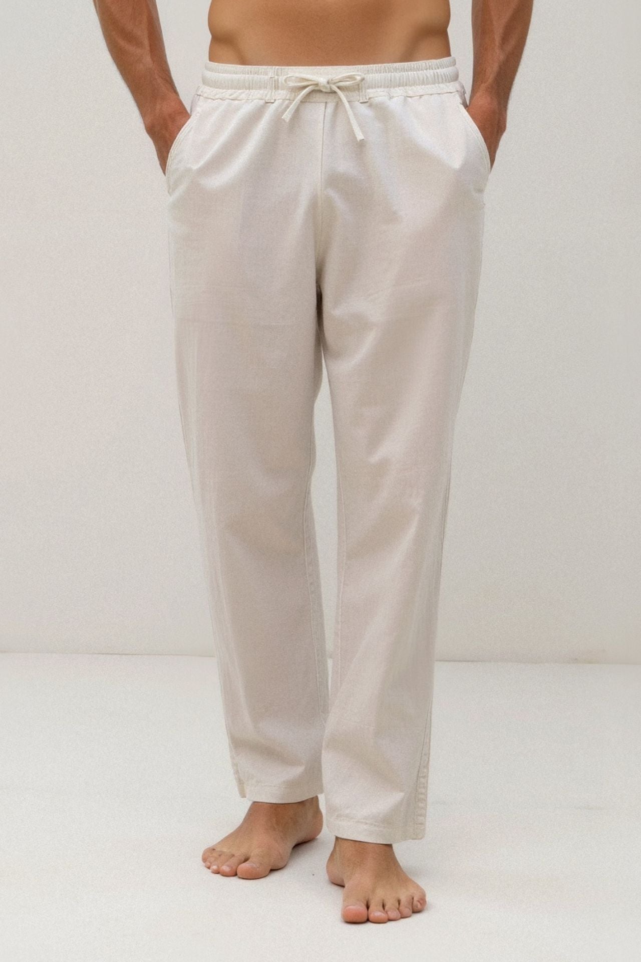 COTTON & LINEN BLEND DRAWSTRING PANTS - LORMIER - 