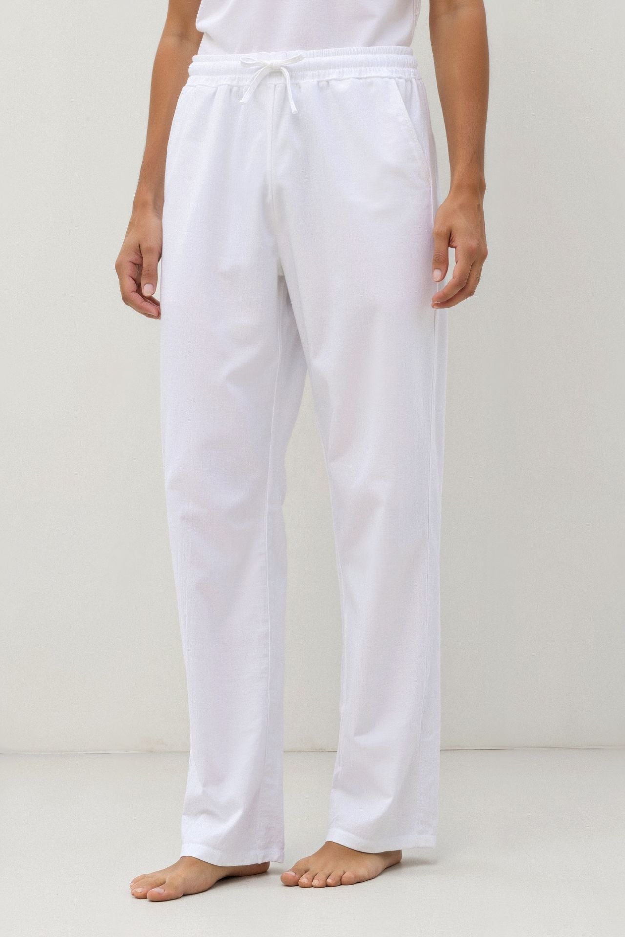 COTTON & LINEN BLEND DRAWSTRING PANTS - LORMIER - 