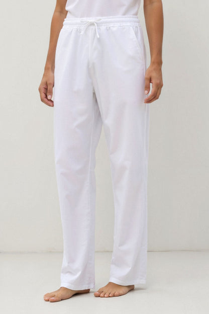 COTTON & LINEN BLEND DRAWSTRING PANTS - LORMIER - 
