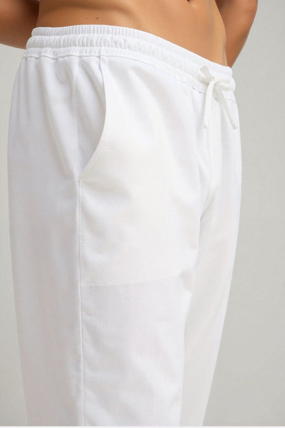 COTTON & LINEN BLEND DRAWSTRING PANTS - LORMIER - 