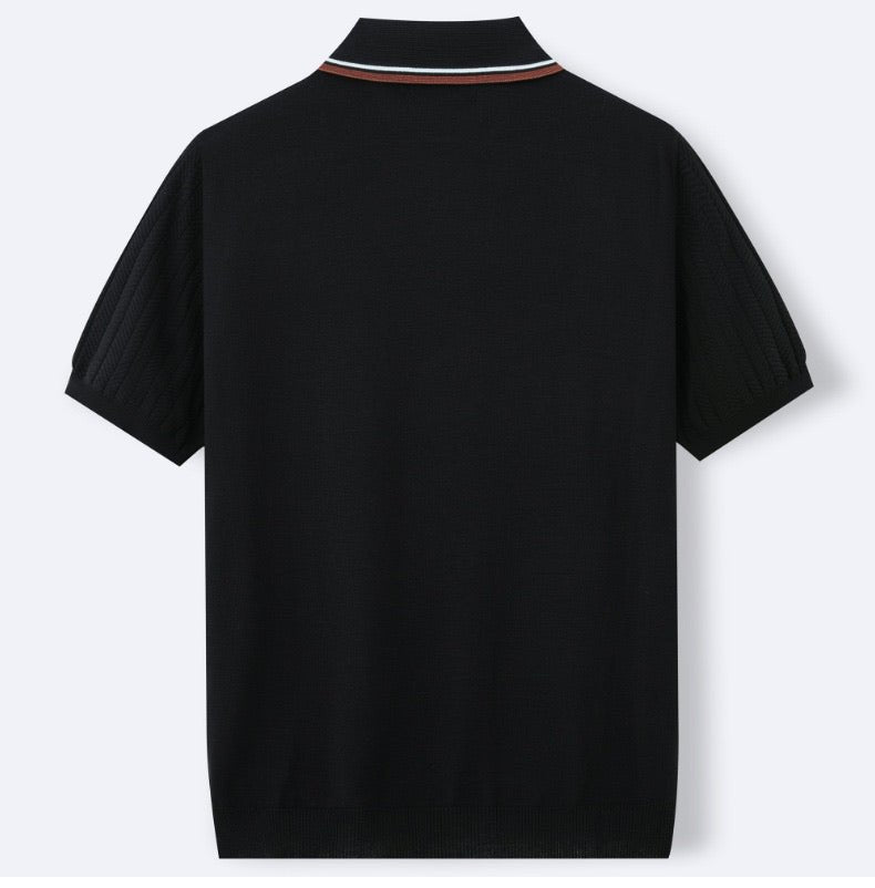 HERRINGBONE KNIT CONTRAST POLO - LORMIER - 