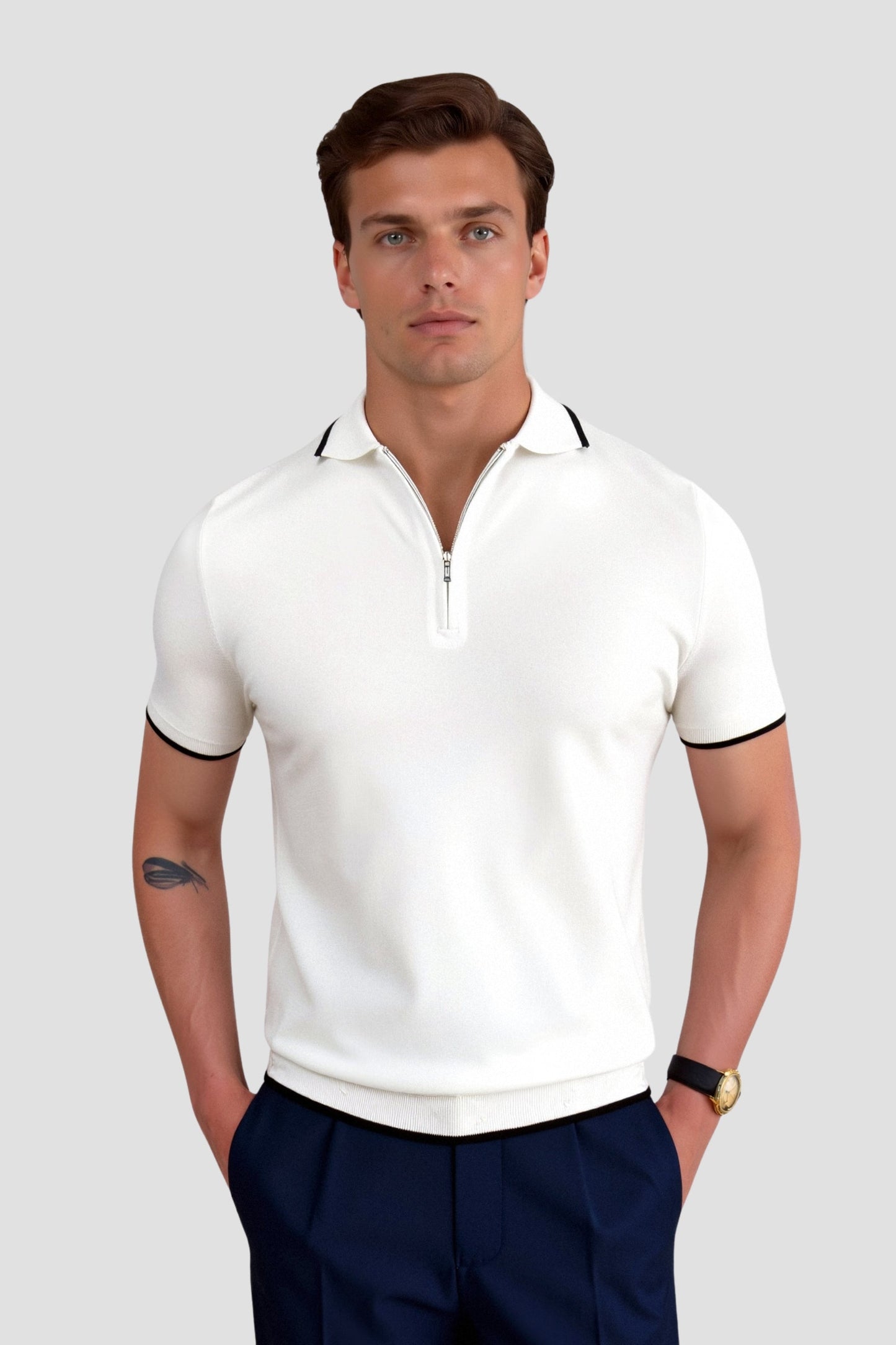 KNITTED QUARTER ZIP GOLF POLO - LORMIER - 