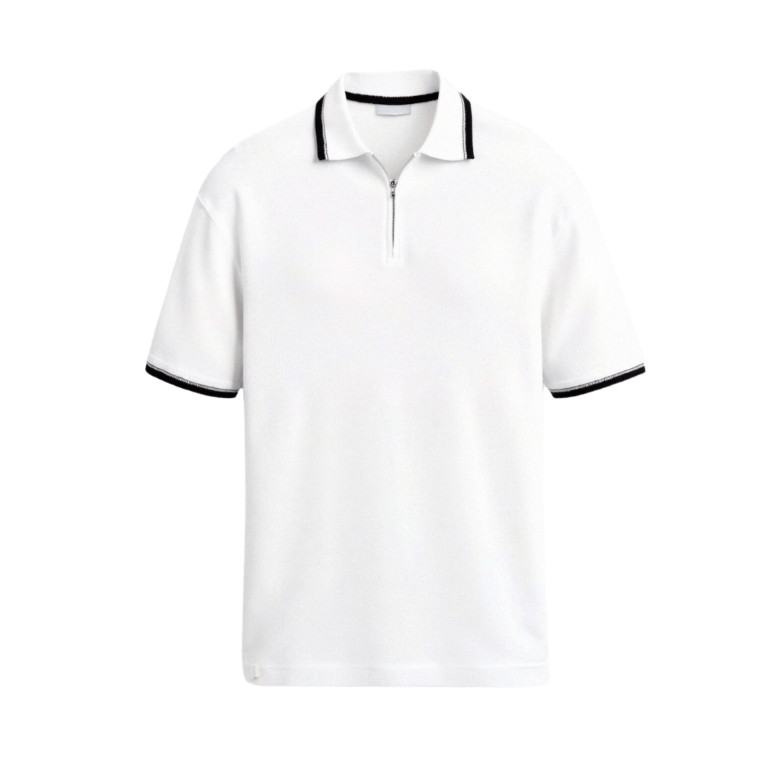 Men's Tipped Quarter-Zip Knit Polo | Slim Fit Golf Polo | Lormier