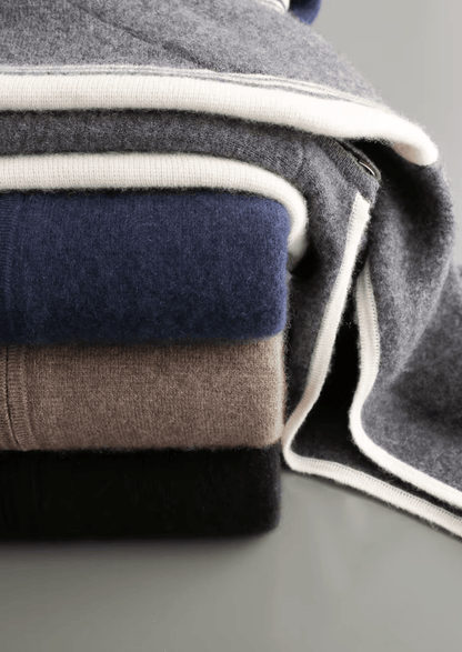 LUXURY MERINO WOOL SIDE - STRIPE LOUNGE SET - LORMIER - 