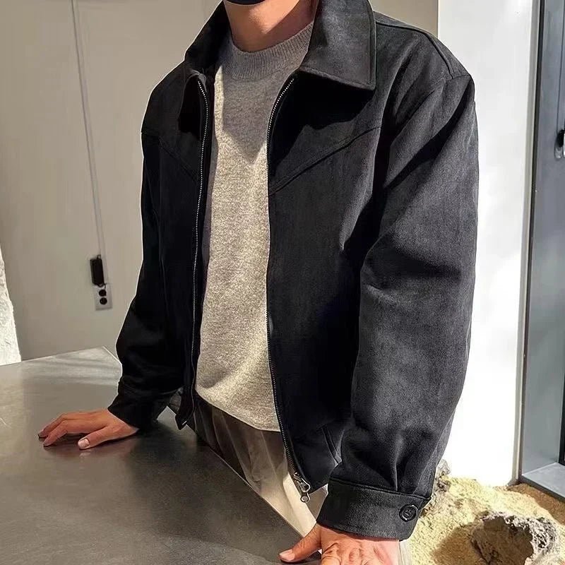 THE HERITAGE CHAMOIS LAPEL JACKET (BROWN COFFEE VINTAGE STYLE) - LORMIER -