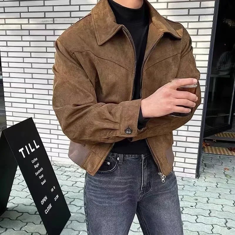 THE HERITAGE CHAMOIS LAPEL JACKET (BROWN COFFEE VINTAGE STYLE) - LORMIER -
