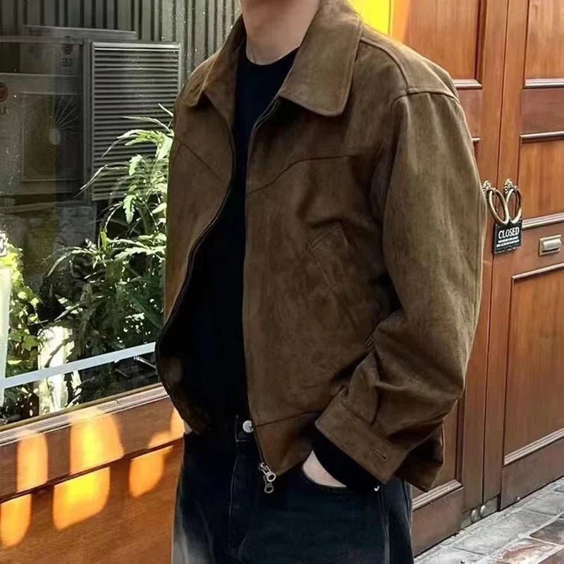 THE HERITAGE CHAMOIS LAPEL JACKET (BROWN COFFEE VINTAGE STYLE) - LORMIER -