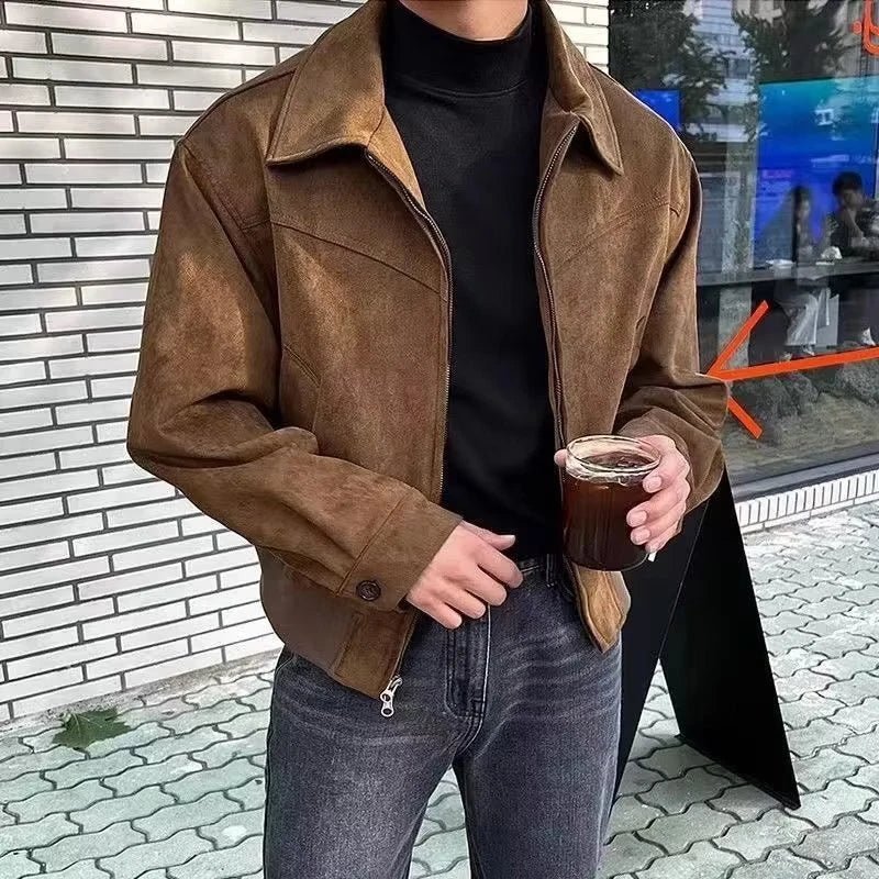 THE HERITAGE CHAMOIS LAPEL JACKET (BROWN COFFEE VINTAGE STYLE) - LORMIER -