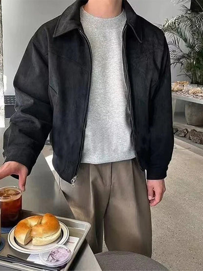 THE HERITAGE CHAMOIS LAPEL JACKET (BROWN COFFEE VINTAGE STYLE) - LORMIER -