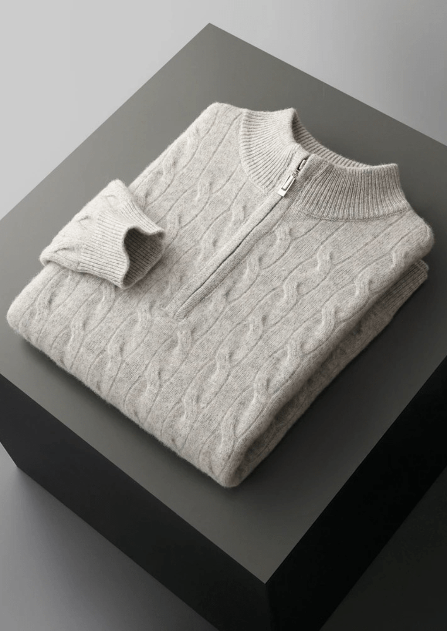 MERINO WOOL CABLE HALF ZIP - LORMIER - 