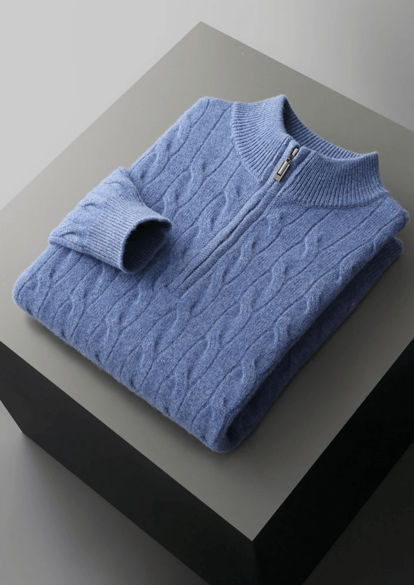 MERINO WOOL CABLE HALF ZIP - LORMIER - 