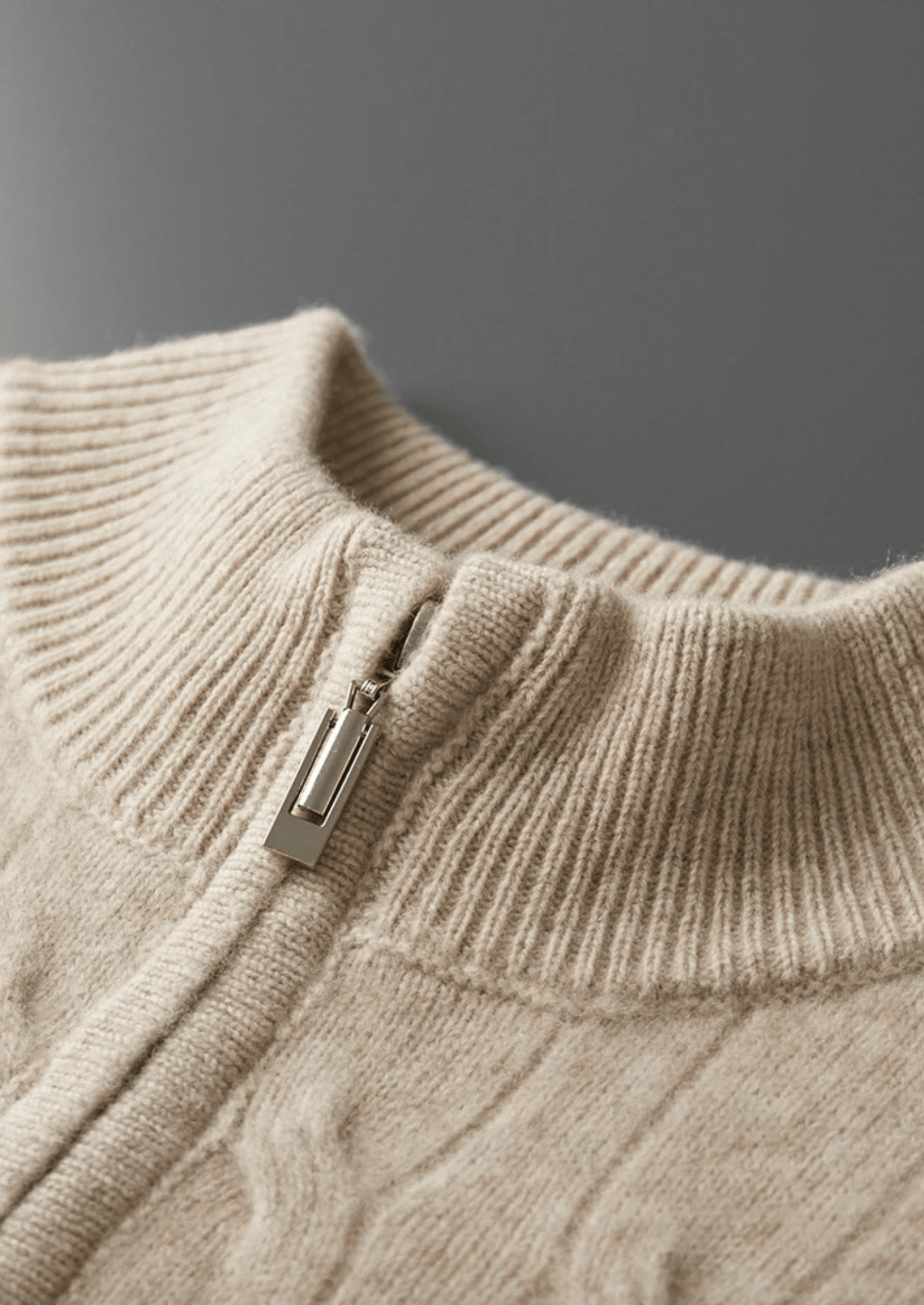 MERINO WOOL CABLE HALF ZIP - LORMIER - 