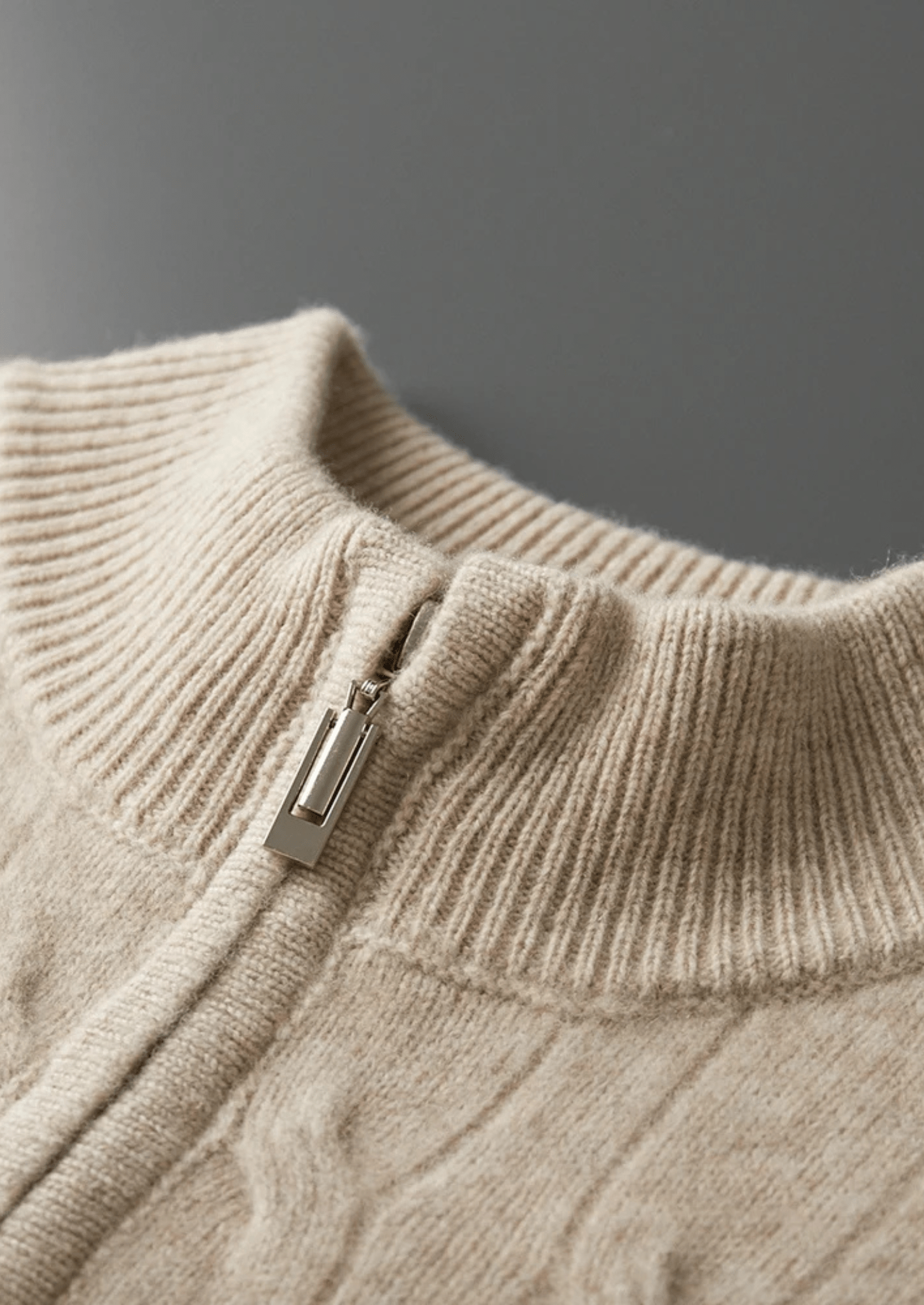 MERINO WOOL CABLE HALF ZIP - LORMIER - 