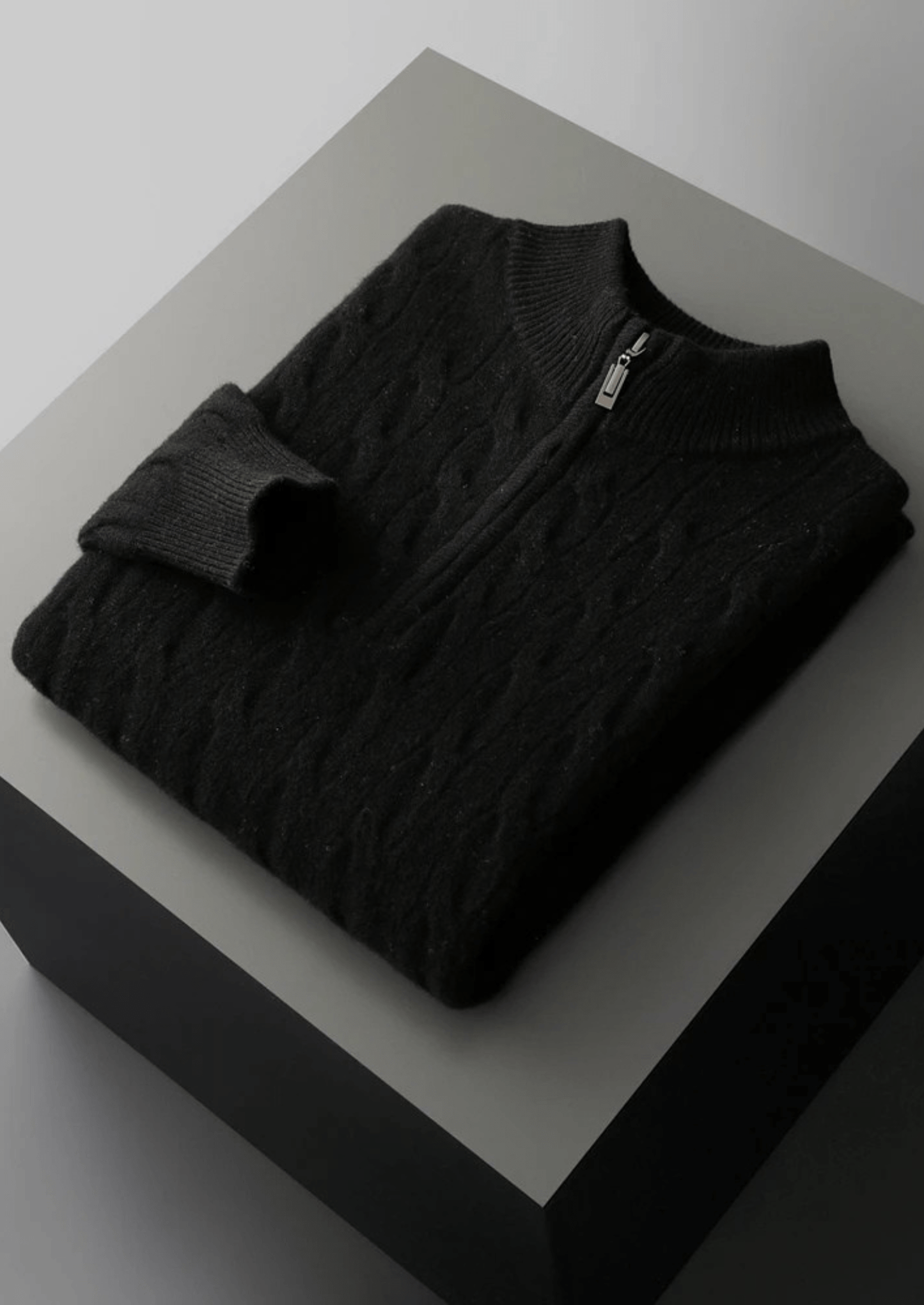 MERINO WOOL CABLE HALF ZIP - LORMIER - 