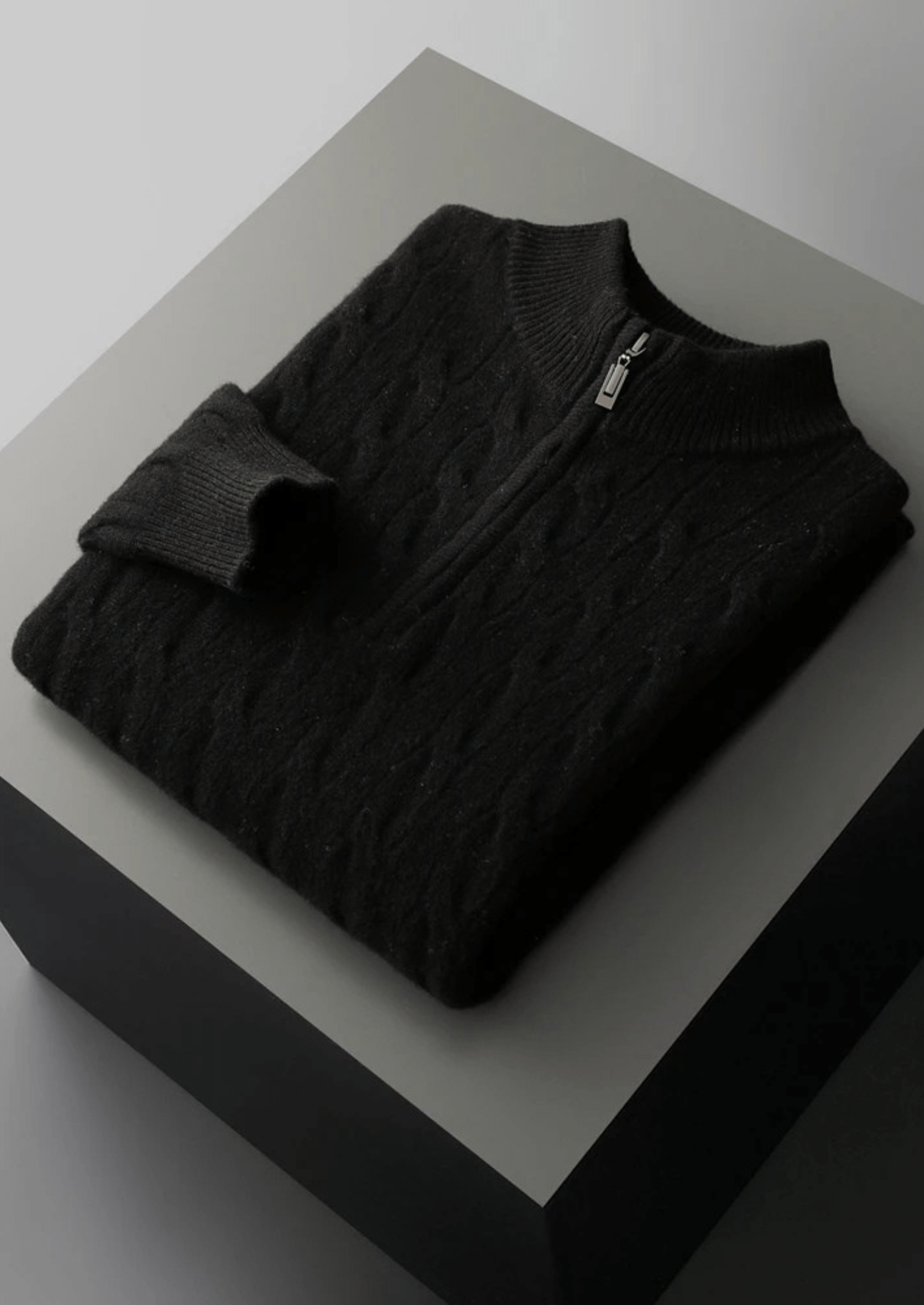 MERINO WOOL CABLE HALF ZIP - LORMIER - 