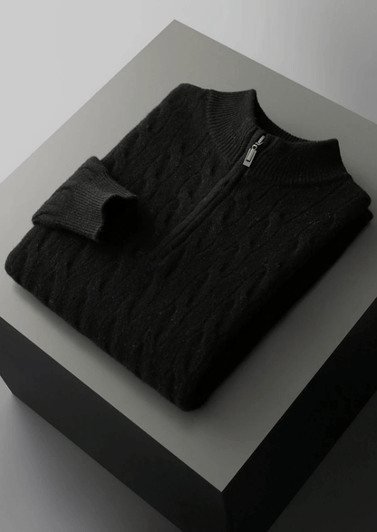 MERINO WOOL CABLE HALF ZIP - LORMIER - 