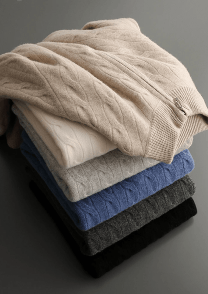 MERINO WOOL CABLE HALF ZIP - LORMIER - 