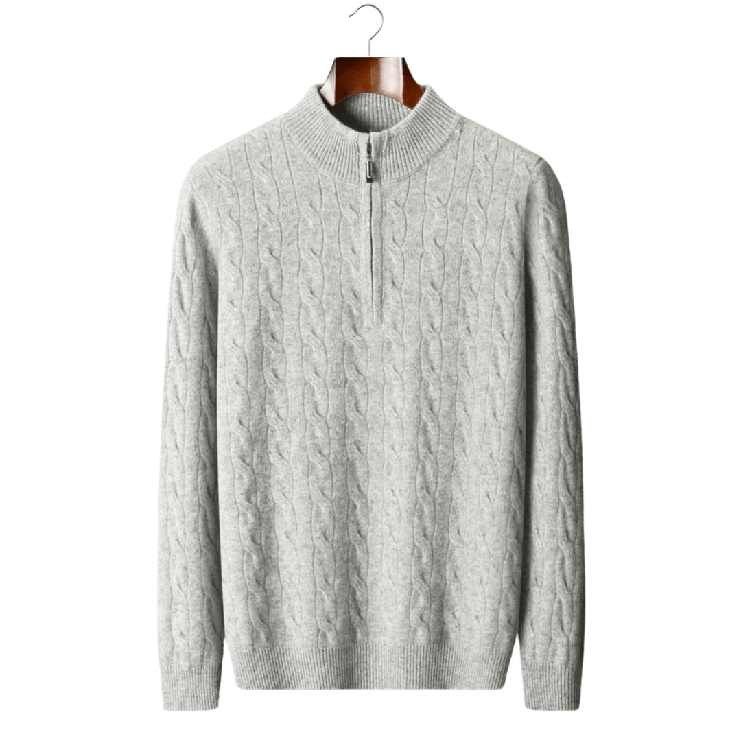MERINO WOOL CABLE HALF ZIP - LORMIER - 