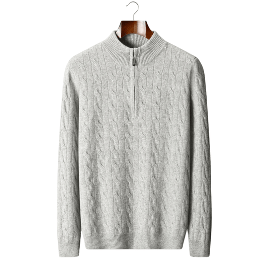 MERINO WOOL CABLE HALF ZIP - LORMIER - 
