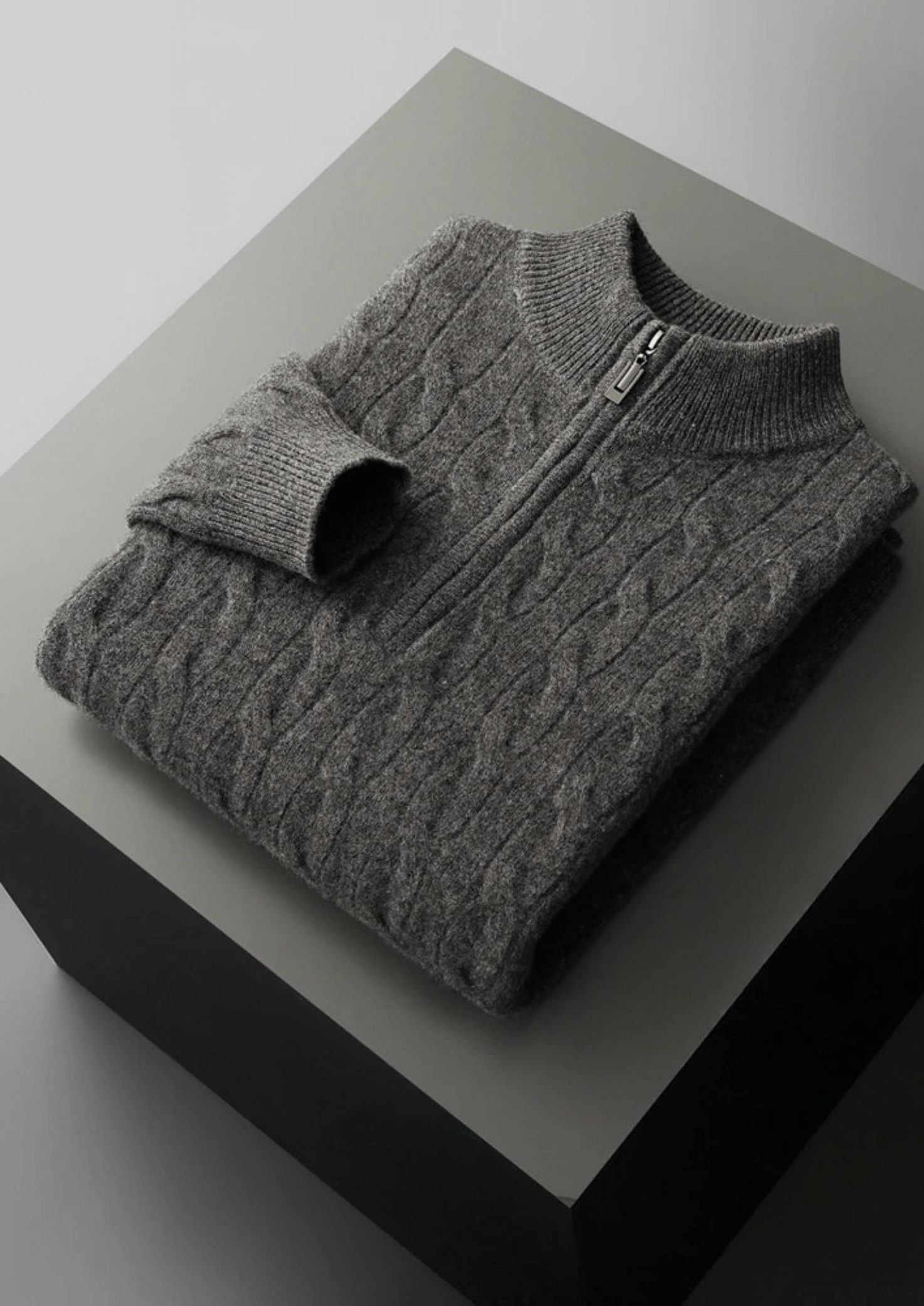 MERINO WOOL CABLE HALF ZIP - LORMIER - 