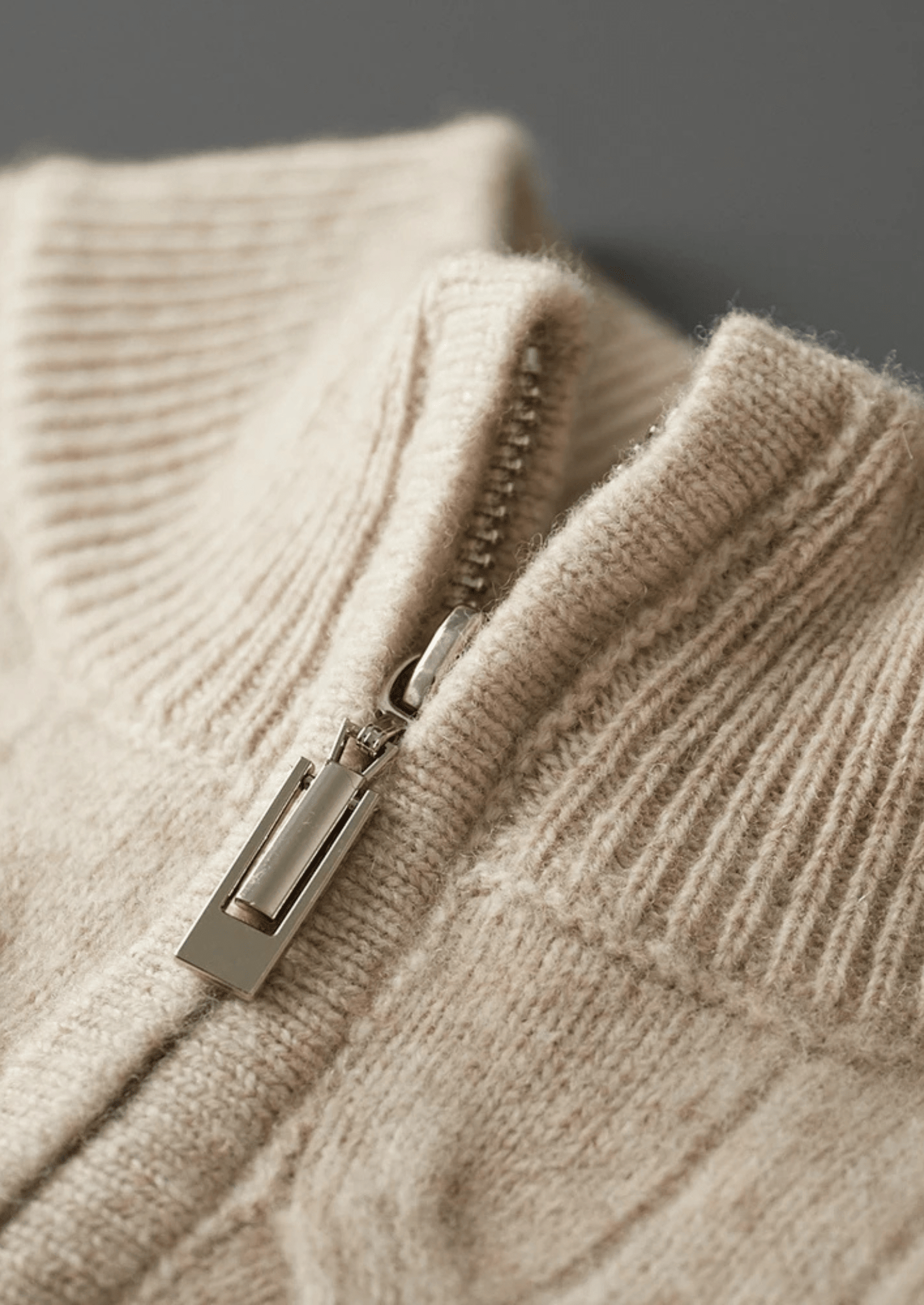 MERINO WOOL CABLE HALF ZIP - LORMIER - 