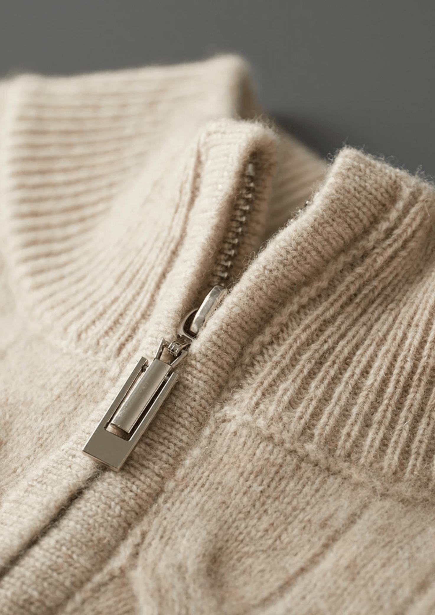 MERINO WOOL CABLE HALF ZIP - LORMIER - 