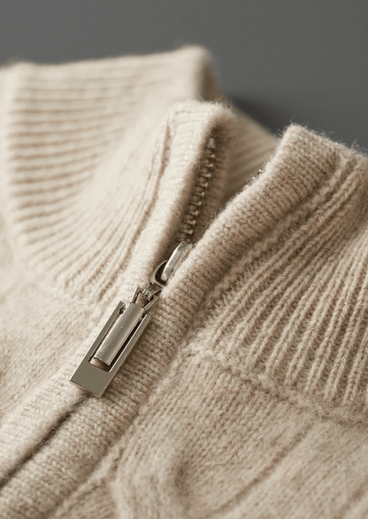 MERINO WOOL CABLE HALF ZIP - LORMIER - 