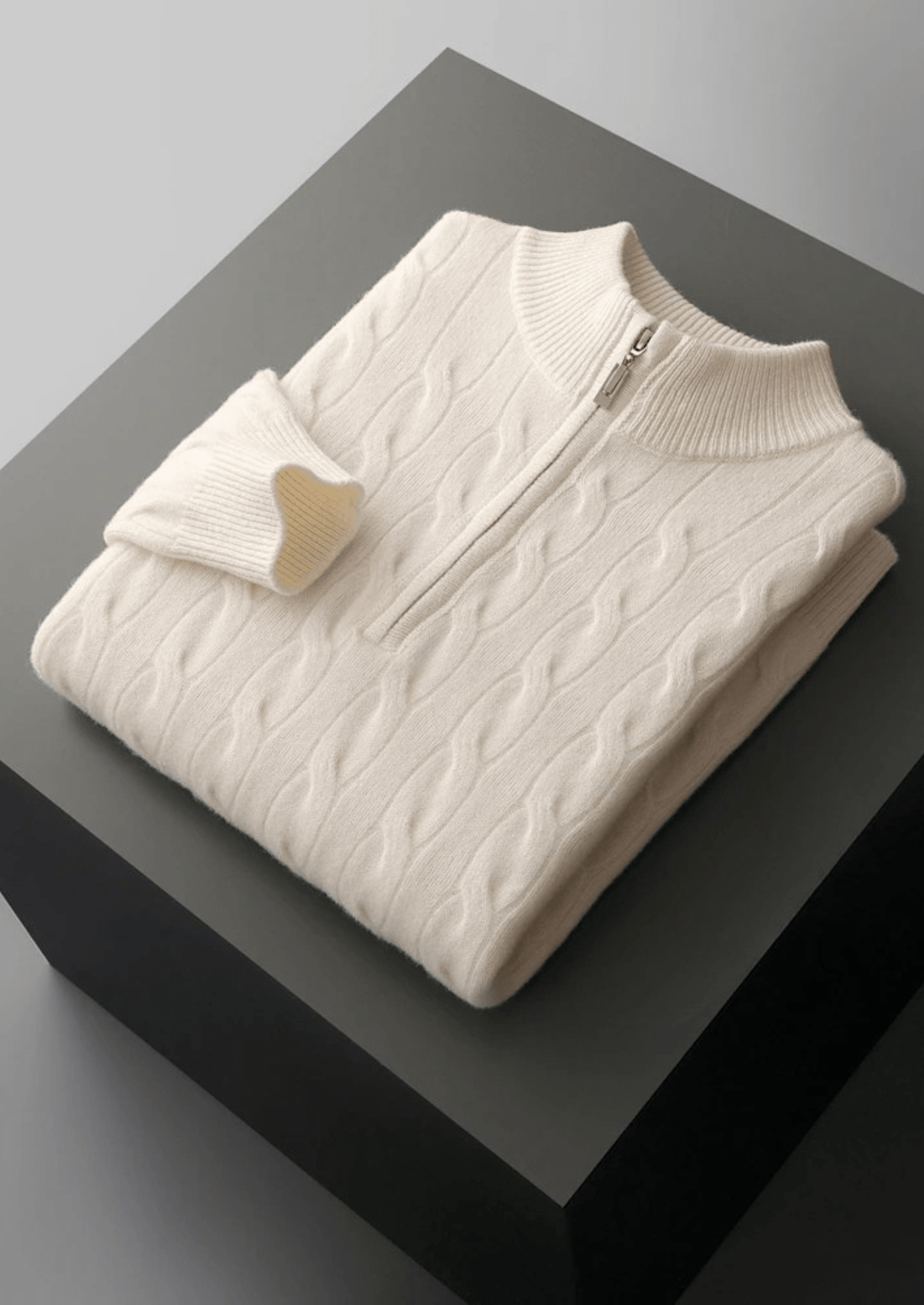 MERINO WOOL CABLE HALF ZIP - LORMIER - 