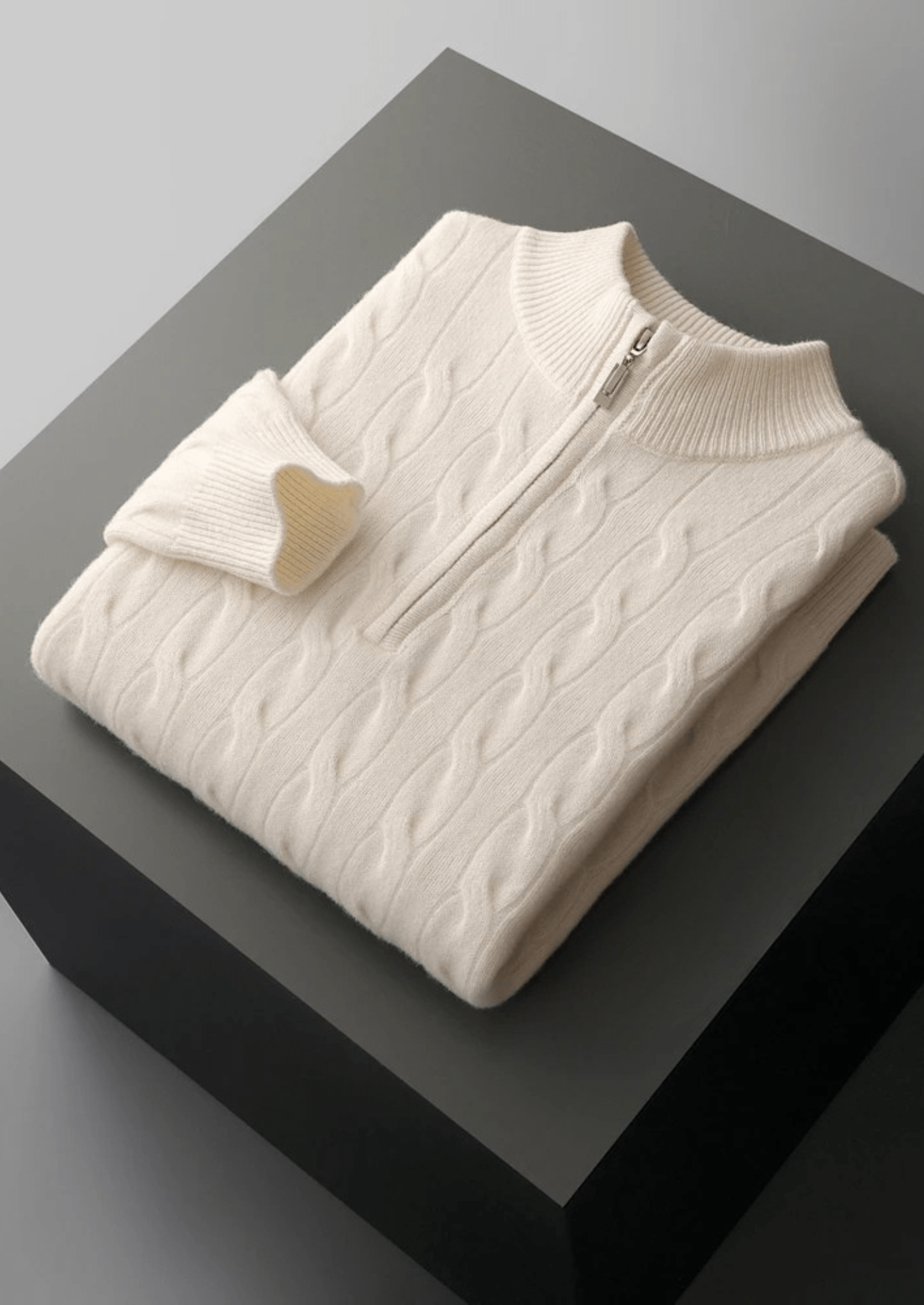 MERINO WOOL CABLE HALF ZIP - LORMIER - 