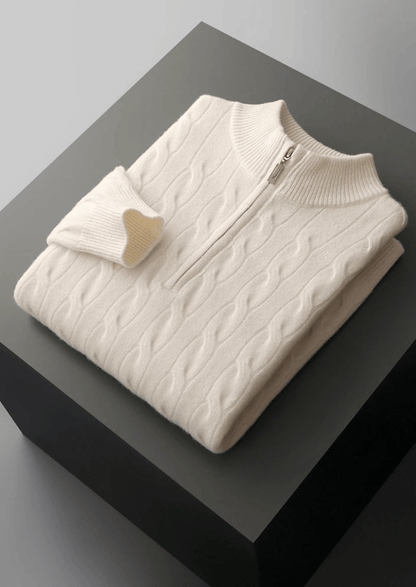 MERINO WOOL CABLE HALF ZIP - LORMIER - 
