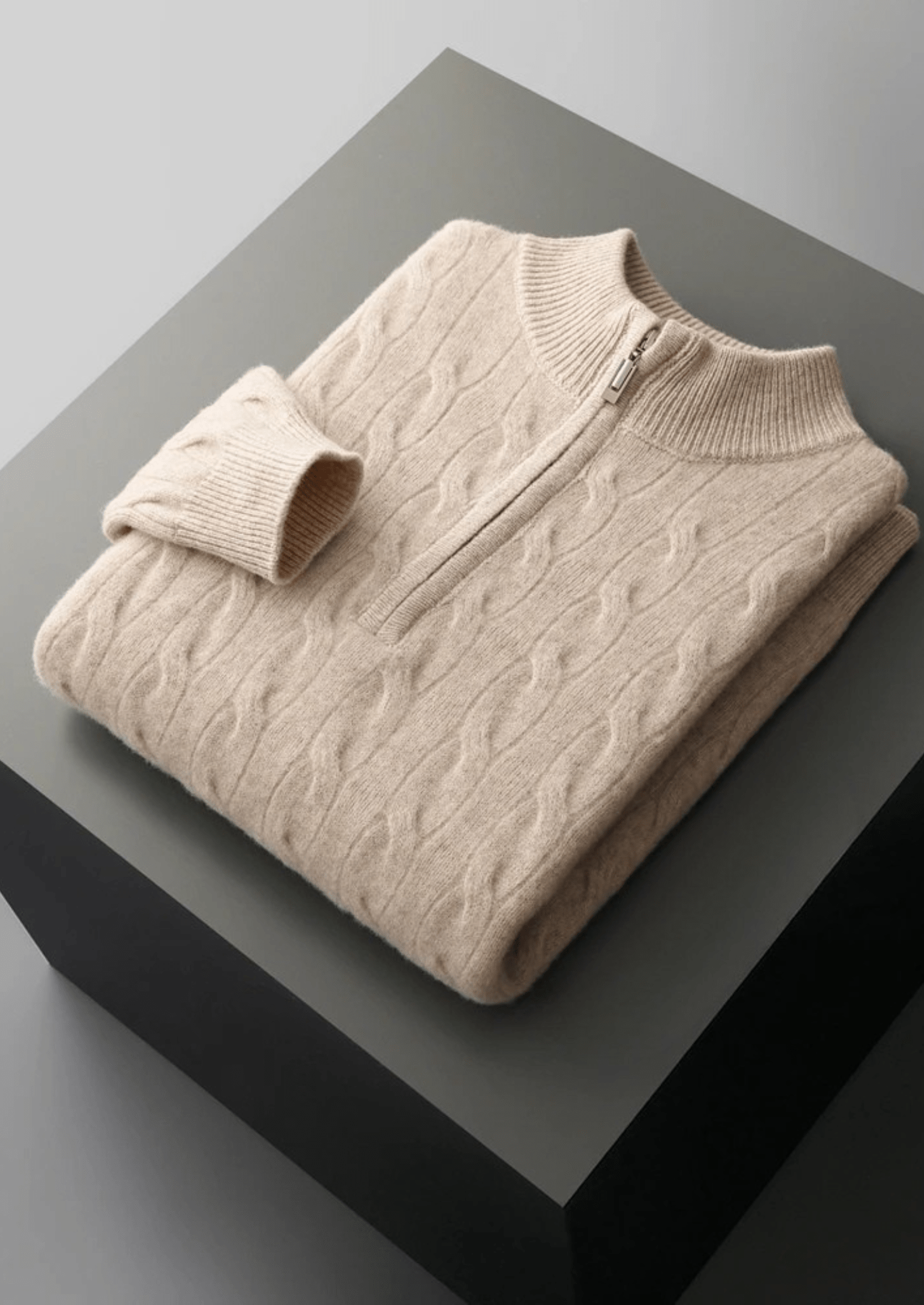MERINO WOOL CABLE HALF ZIP - LORMIER - 