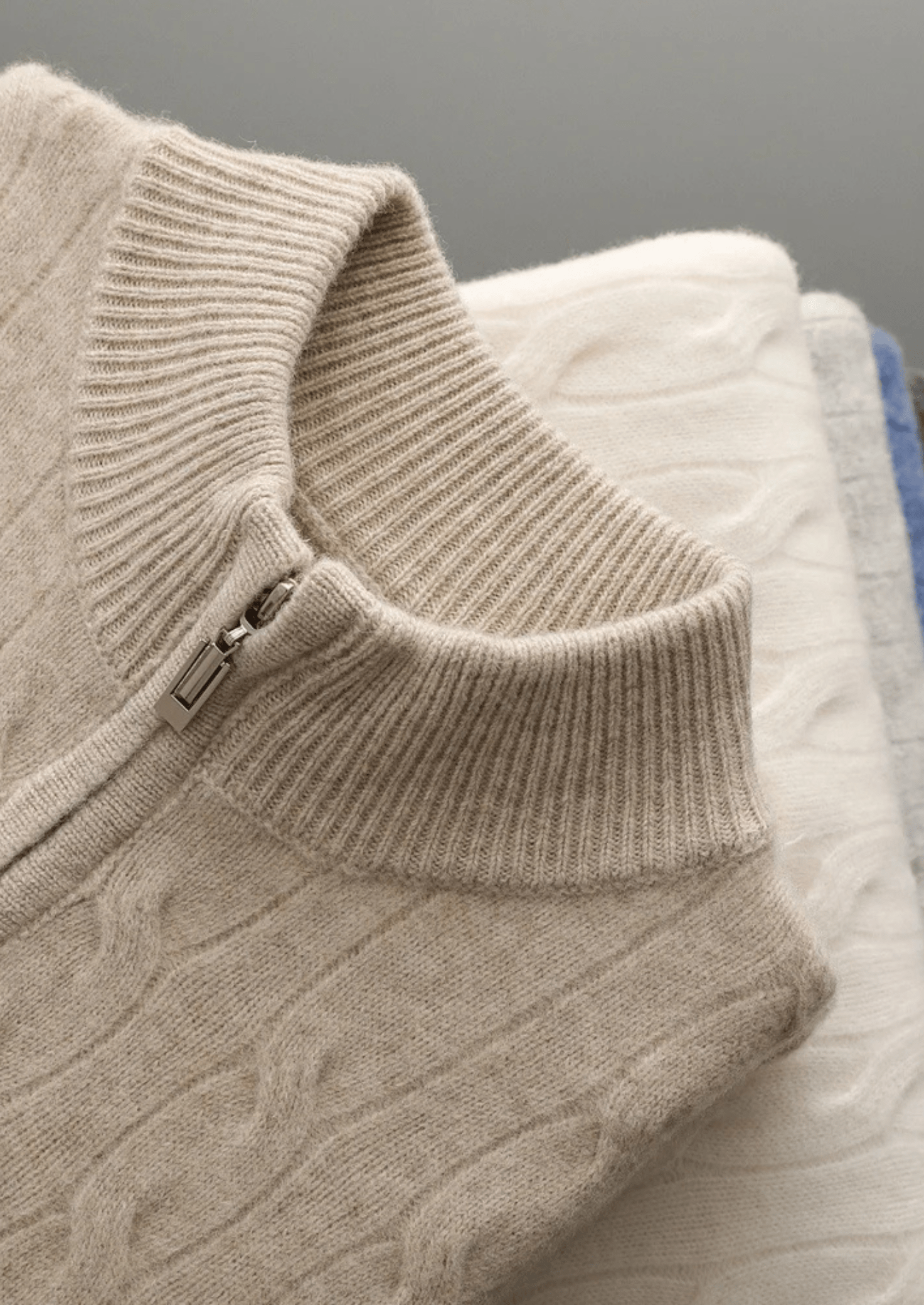 MERINO WOOL CABLE HALF ZIP - LORMIER - 