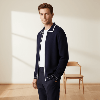 MERINO WOOL CONTRAST - EDGE POLO CARDIGAN - LORMIER - 