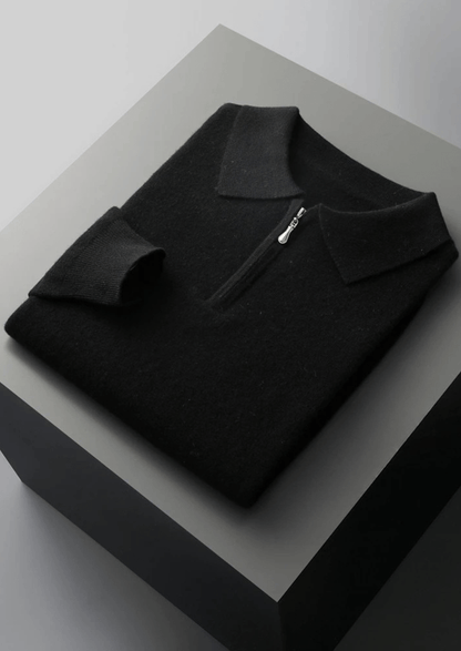 MERINO WOOL HALF ZIP POLO - LORMIER - 