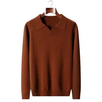 MERINO WOOL RIBBED BUTTONLESS POLO - LORMIER - 