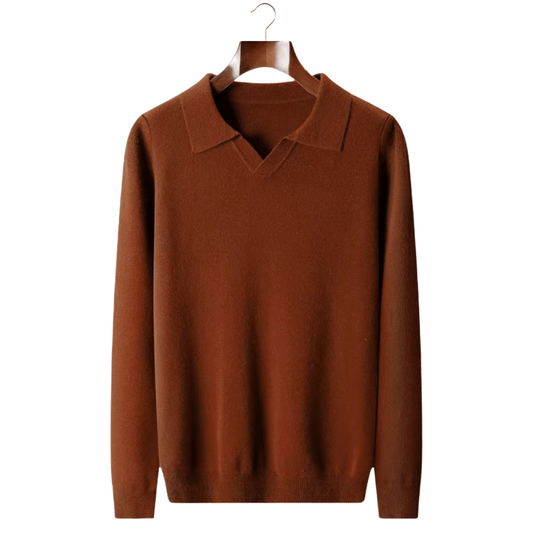 MERINO WOOL RIBBED BUTTONLESS POLO - LORMIER - 