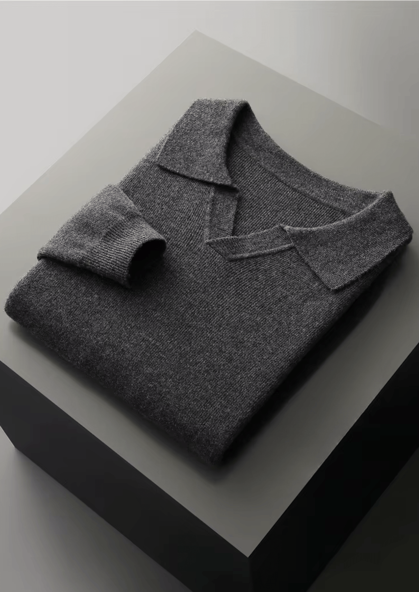 MERINO WOOL RIBBED BUTTONLESS POLO - LORMIER - 