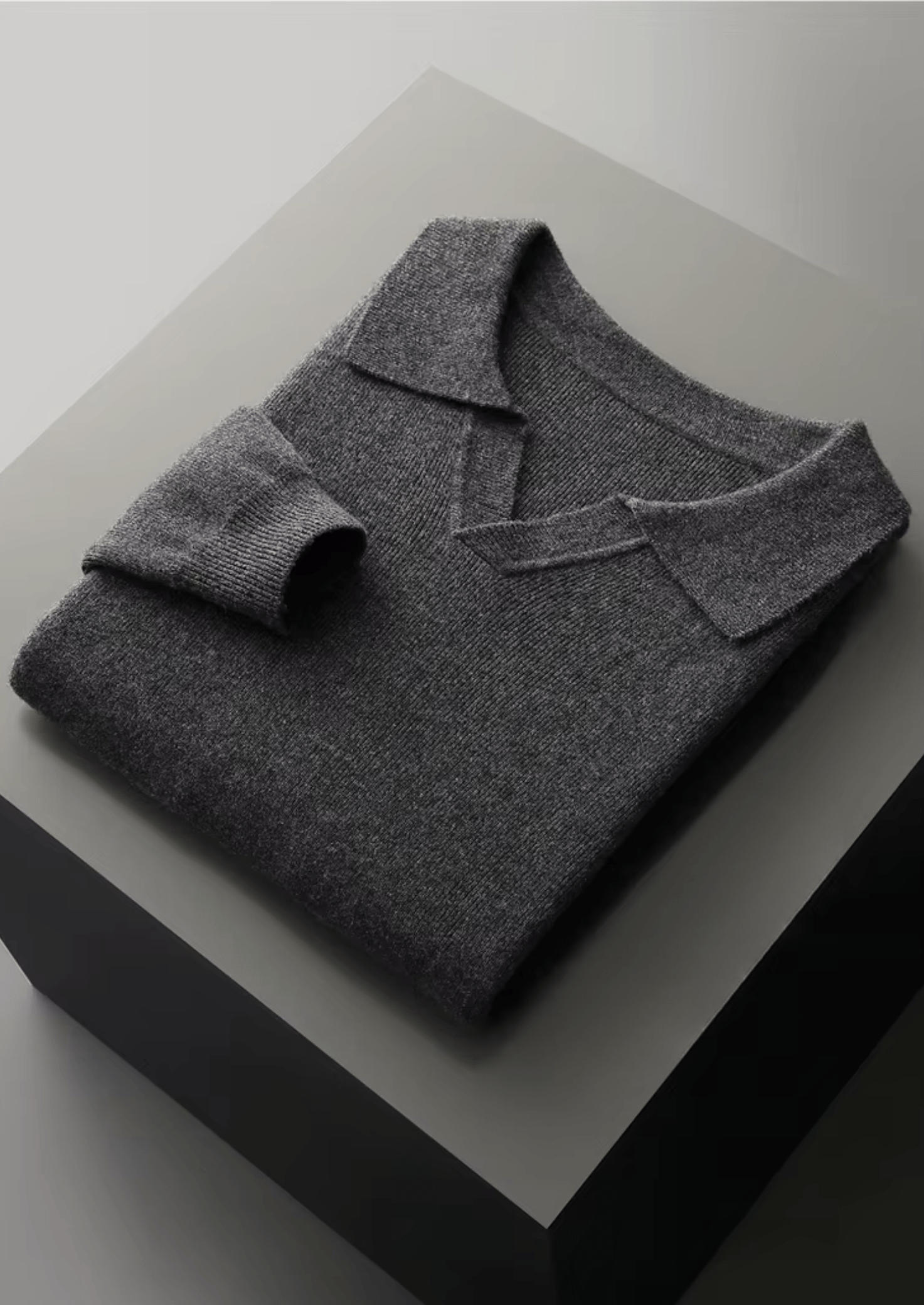 MERINO WOOL RIBBED BUTTONLESS POLO - LORMIER - 