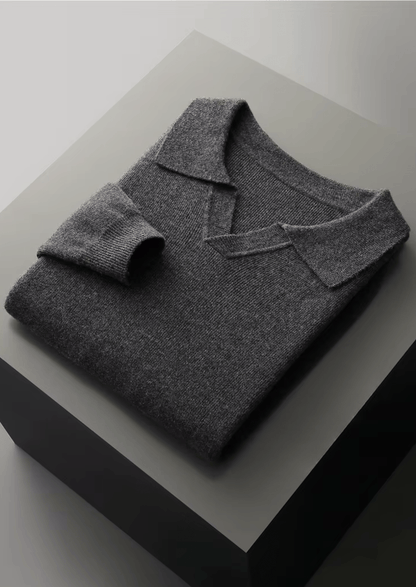 MERINO WOOL RIBBED BUTTONLESS POLO - LORMIER - 